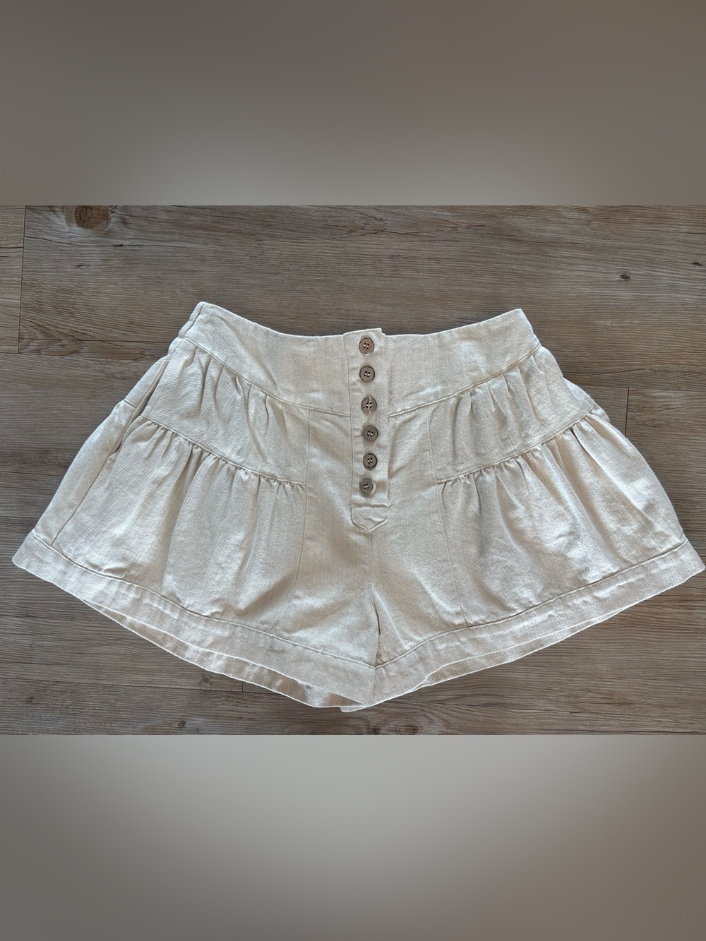 High-Waist Cream Button-Front Women's Shorts